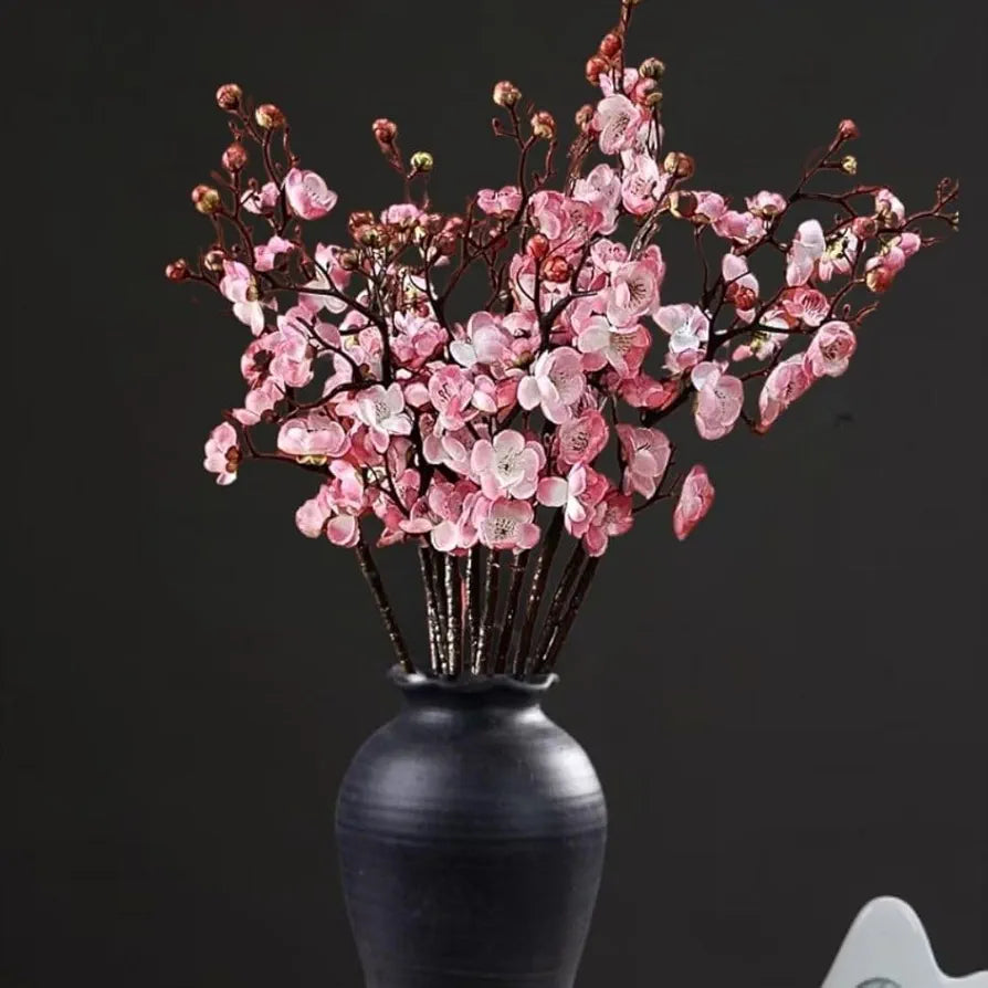 SATYAM KRAFT 3 Sticks Artificial Blossom Flower Bouquet Sticks for Home Decor, Bedroom, Living Room, Table, Balcony, Office, Wedding, Pooja, Anniversary Decorations – Pink